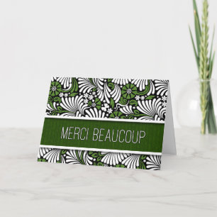 Merci Beaucoup French Thank You Green Fern Blank Card