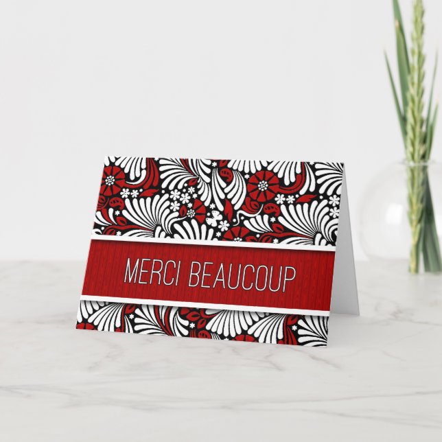 Merci Beaucoup Red Fern Blank French Thank You Card (Front)