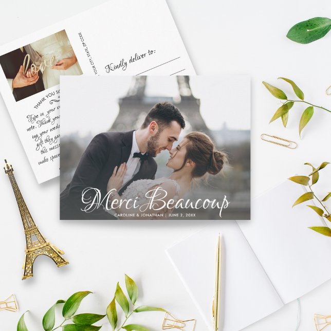 Merci Beaucoup Script Wedding Photo Thank You Postcard (Creator Uploaded)