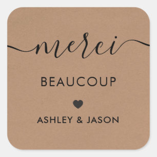 Merci Beaucoup Tag, Wedding Thank You Tags, Kraft Square Sticker