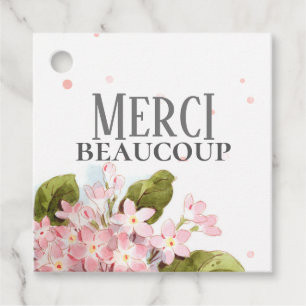 Merci Beaucoup Thank You Pink Watercolor Hydrangea Favour Tags