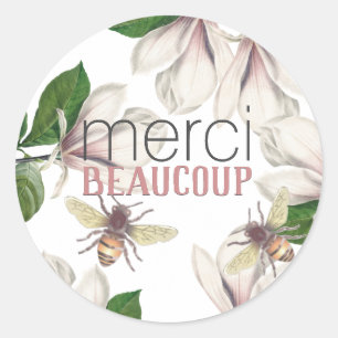 Merci Beaucoup Thank You with Flower and Bee Classic Round Sticker