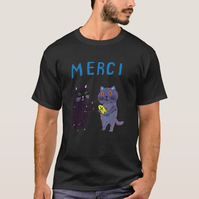 Merci cat Funny T-Shirt (Front)