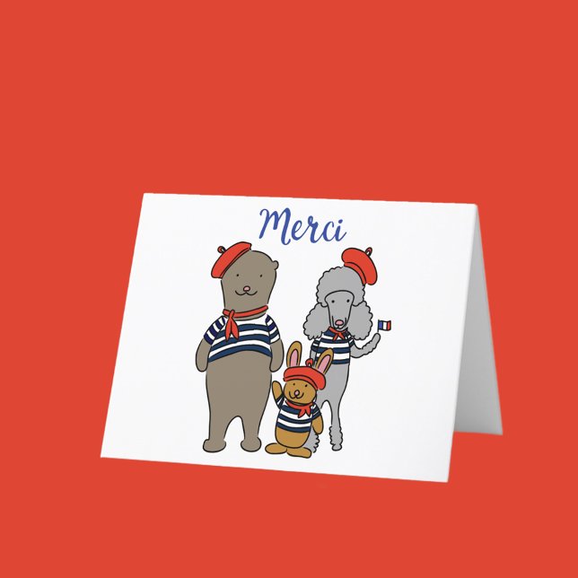 Merci Cute French Cartoon Animals Thank You Card (Creator Uploaded)