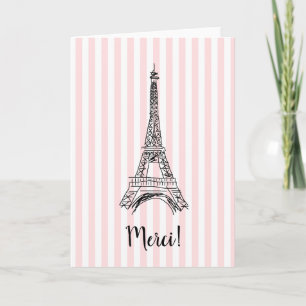 Merci Eiffel Tower Pink Stripe Paris Card