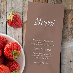 Merci French Modern Typography Memorial Thank You Card