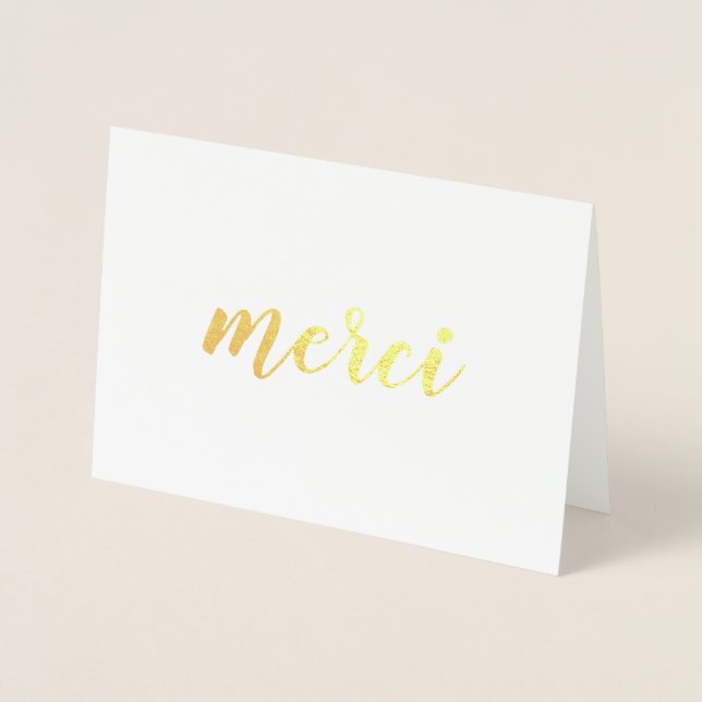 Merci French Thank You Brushstroke Script Gold Foil Card (Front)
