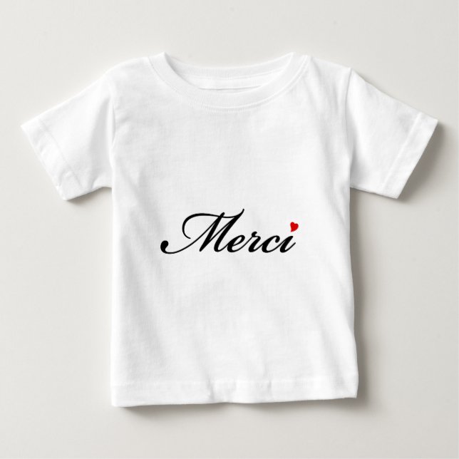 Merci, French word art with red heart Baby T-Shirt (Front)
