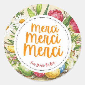 Merci Merci Merci Floral Thank You Sticker
