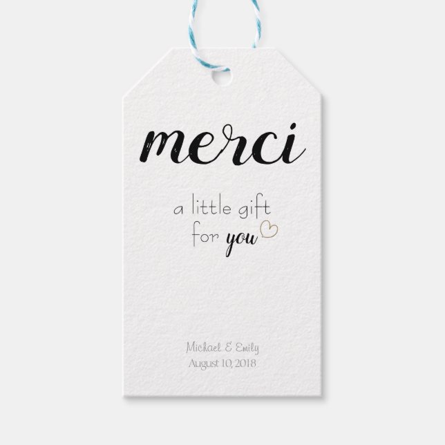 Merci Thank You Wedding Gift Favour Tag (Front)