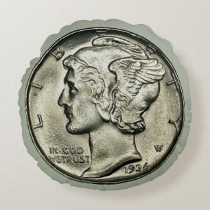 Mercury Dime Coin Round Cushion