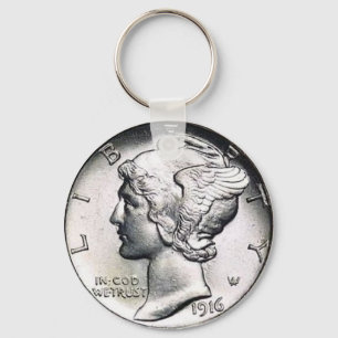 Mercury Dime Key Chain. Ring