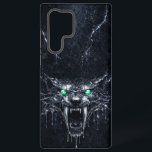 Mercury Sabretooth Green Emerald Eyes Glacial  Samsung Galaxy Case<br><div class="desc">This premium case features a ferocious Sabretooth Tiger head,  sculpted from shimmering liquid silver. The piercing emerald green eyes and massive fangs pop against the dark,  frozen obsidian background. A perfect blend of prehistoric power and futuristic luxury,  designed to clear all camera cutouts.</div>