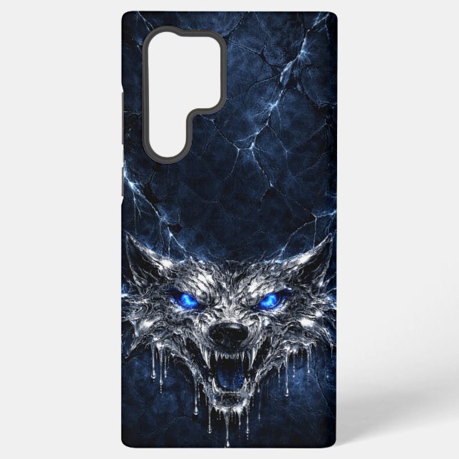 Mercury Wolf Blue Sapphire Eyes Glacial Samsung Galaxy S22 Ultra Case (Back)