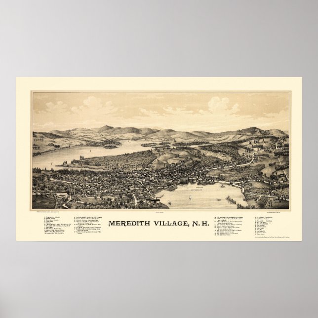Meredith, NH Panoramic Map - 1889 Poster (Front)