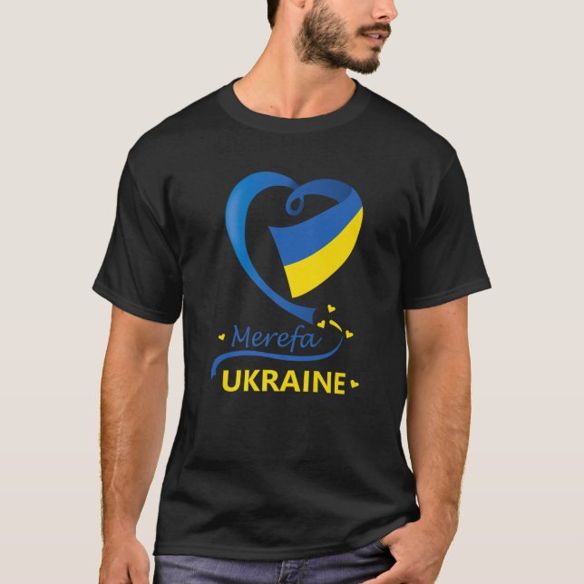 Merefa Ukraine National Flag Heart Emblem Crest T-Shirt (Front)