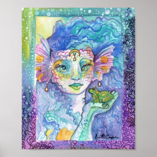 Meremaid and Frog Watercolor Art Poster