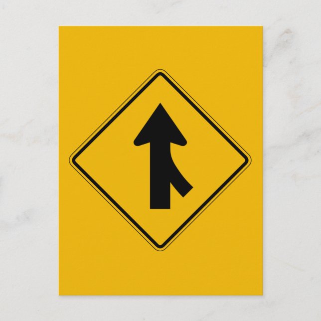 Merge Right, Traffic Warning Sign, USA Postcard (Front)
