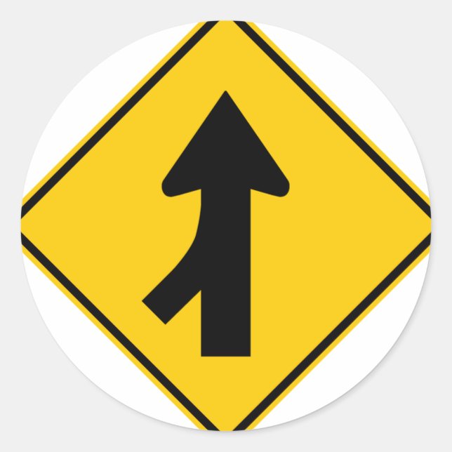 Merging Traffic Highway Sign (Left) Classic Round Sticker (Front)