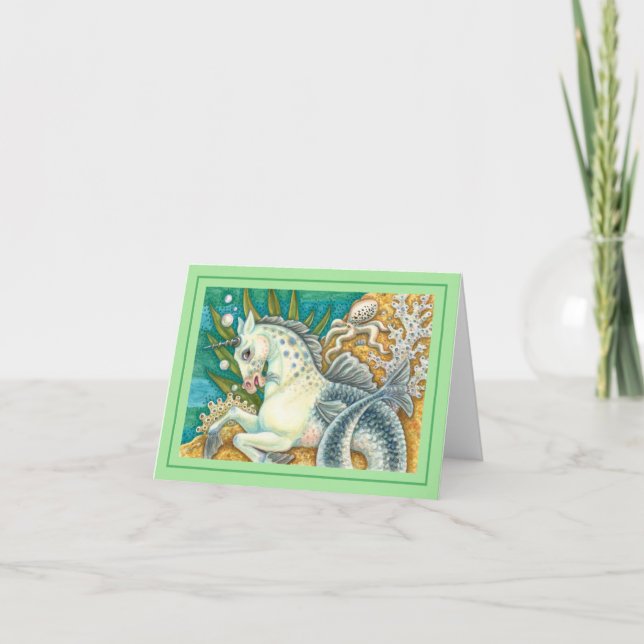 MERHORSE & WHITE OCTOPUS, FANTASY UNICORN Blank Card (Front)