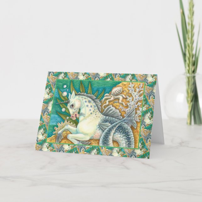 MERHORSE & WHITE OCTOPUS, FANTASY UNICORN Blank Card (Front)