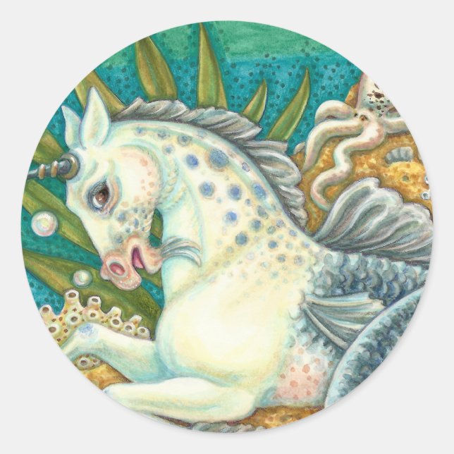 MERHORSE & WHITE OCTOPUS, FANTASY UNICORN HORSE CLASSIC ROUND STICKER (Front)