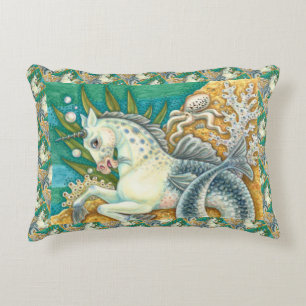MERHORSE & WHITE OCTOPUS, FANTASY UNICORN HORSE DECORATIVE CUSHION