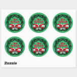 Meri Kirihimete Maori  Merry Christmas Classic Round Sticker<br><div class="desc">Stickers - - Meri Kirihimete - Maori Merry Christmas - OR Edit the Text to what you want - - on Black Ferns with Red & Silver Bow - - - - See the Collections in my store for the Matching Plates, Napkins, Coasters, Placemats, Balloons and much more, - -...</div>