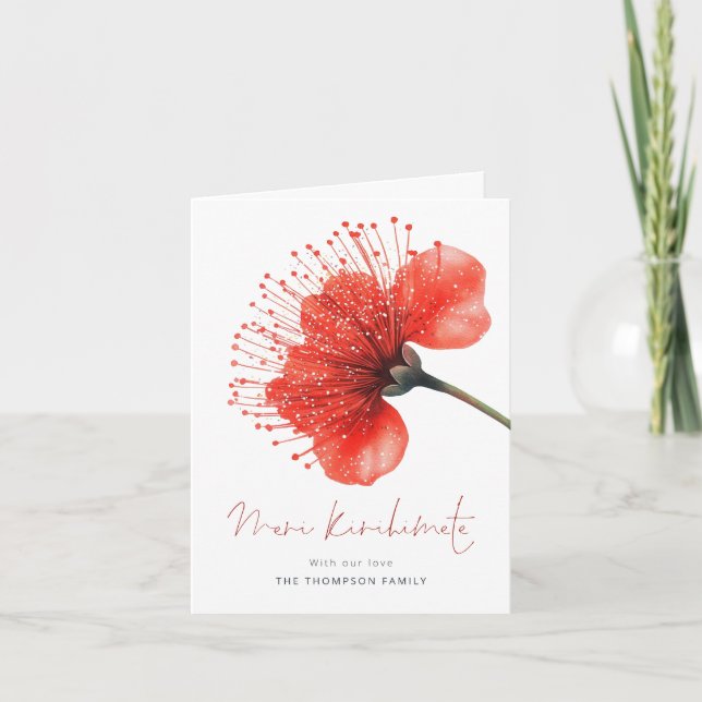 Meri Kirihimete Pōhutuka Photo NZ Christmas Folded Holiday Card (Front)