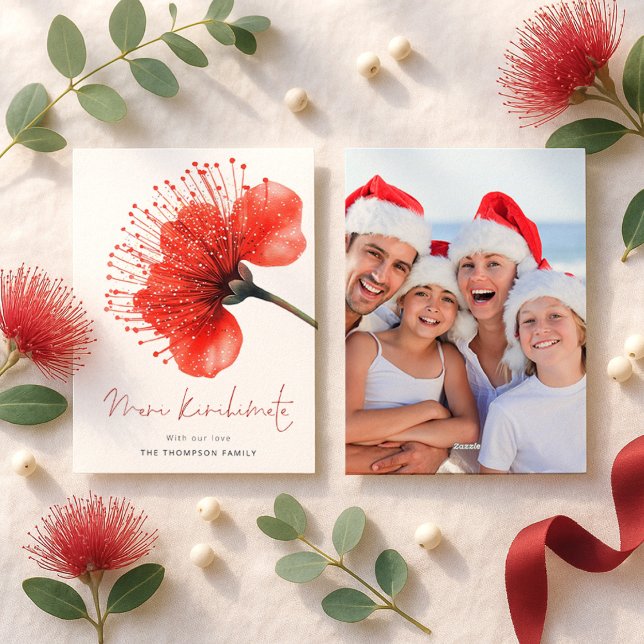Meri Kirihimete Pōhutuka Photo NZ Christmas  Holiday Card (Front and back view)