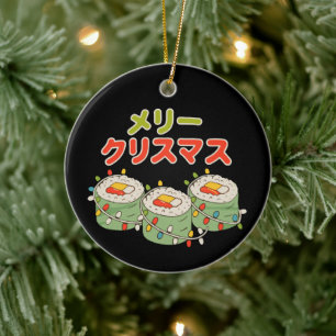 Meri Kurisumasu Japanese Sushi Lights Christmas Ceramic Tree Decoration
