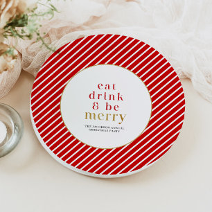 MERI Red Eat Drink Be Merry Christmas Holiday Paper Plate