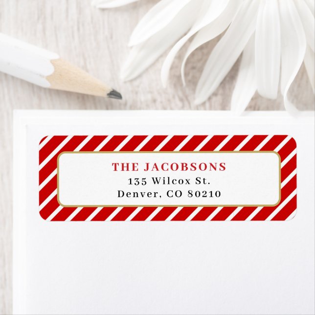 MERI Red White Strip Gold Christmas Return Address (Insitu)
