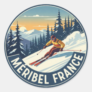 Méribel France Skier Skiing Classic Round Sticker