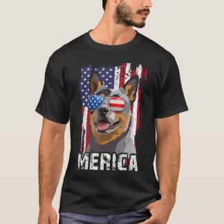 Merica 4Th July Australian Cattle Dog Us Flag T-Shirt