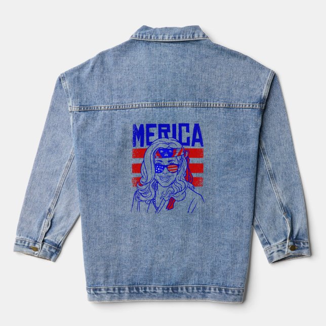 merica 4th july kamala harris  denim jacket (Back)