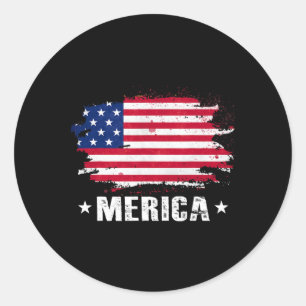 Merica 4th Of July American Flag Patriotic Classic Round Sticker