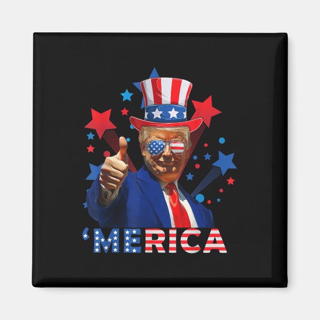Merica 4th Of July Fireworks Funny Trump Independe Magnet (Front)
