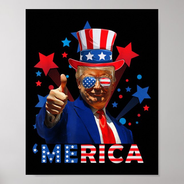 Merica 4th Of July Fireworks Funny Trump Independe Poster (Front)