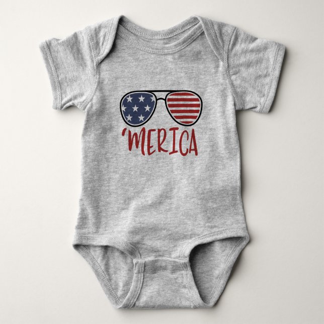 Merica 4th of July Sunglasses Summer T-Shirt Baby Bodysuit (Front)