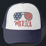 Merica 4th of July Sunglasses Summer Trucker Hat<br><div class="desc">Merica 4th of July Sunglasses Summer Trucker Hatred white and blue, </div>