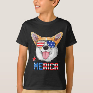 Merica 4th Of July T Shirt Kids Boys Girls Dog Pup