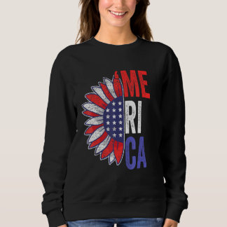 Merica 4th Of July Usa Sunflower Flag America July Sweatshirt