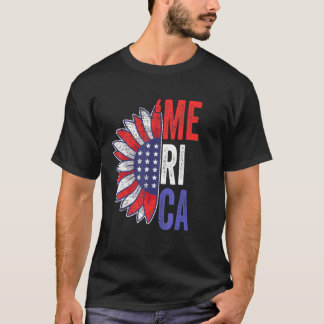 Merica 4th Of July Usa Sunflower Flag America July T-Shirt