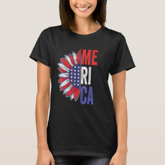 Merica 4th Of July Usa Sunflower Flag America July T-Shirt