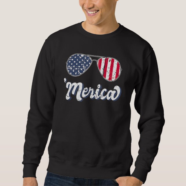 Merica 4th Of July Vintage American Flag Sweatshirt (Front)