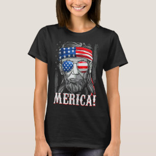 Merica Abe Lincoln 4th Of July American Flag Mull T-Shirt