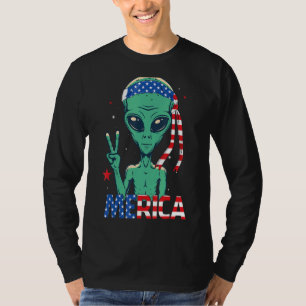 Merica Alien & American Flag Headband Ufo 4th Of J T-Shirt