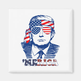 Merica America Happy 4th Of July Trump American Fl Magnet