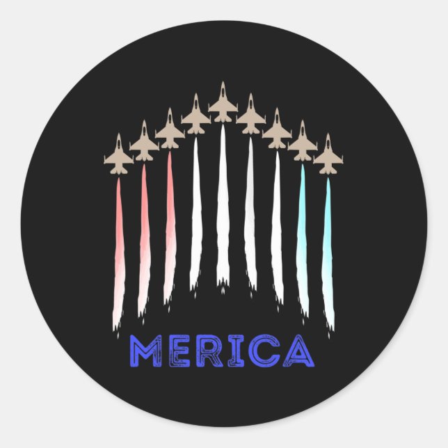 Merica America Jet Flag Trump Patriot Veteran Gift Classic Round Sticker (Front)